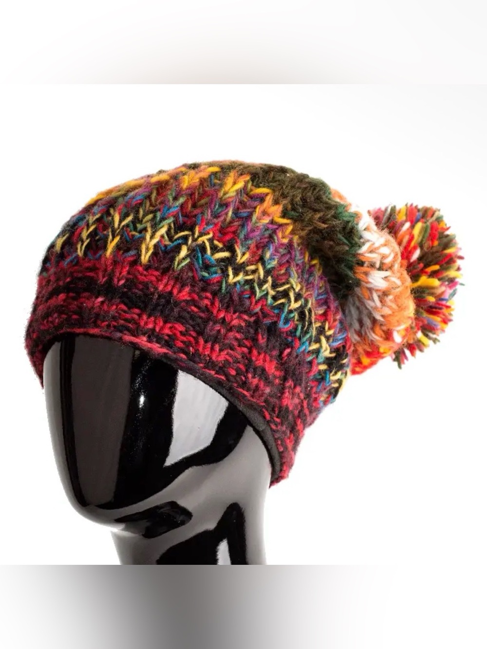 Multicolor Knit Pom Slouchy Beanie Wool Hat